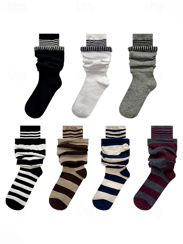 Dámské bavlněné dvouvrstvé volné ponožky – stylový pruhovaný design, měkké a pohodlné – ideální pro běžné nošení a pohodlné nošení 2026 - $11.99 –P7