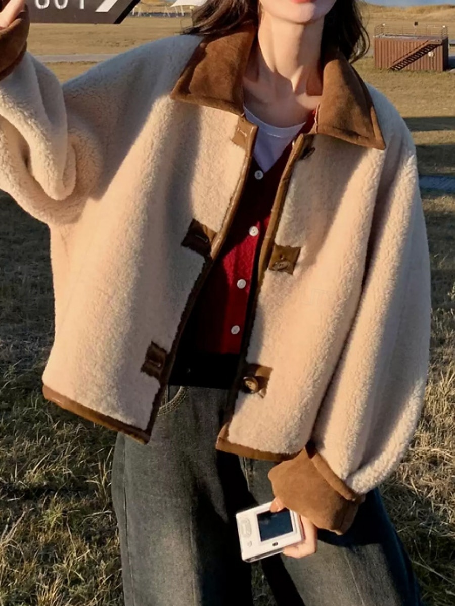 Naisten Talvitakki Rento takki Mukava Hengittävä Napit Vapaa-aika Tavallinen Loma Katu Kausaliteetti Arki-asut Yksirivinen Lyhyt Sänkyjen avaus Loose Fit Pitkähihainen Päällysvaatteet Kahvi Kevät 2026 - $41.99 –P6