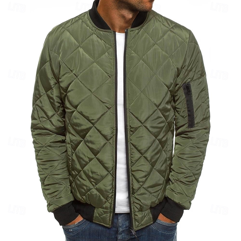 chaqueta acolchada de bombardero para hombre chaqueta acolchada con diamantes invierno al aire libre vuelo universitario grueso a prueba de viento gabardina cálida costuras acolchadas superiores abrigo de algodón con cremallera completa camping senderismo 2026 - $25.99 –P3