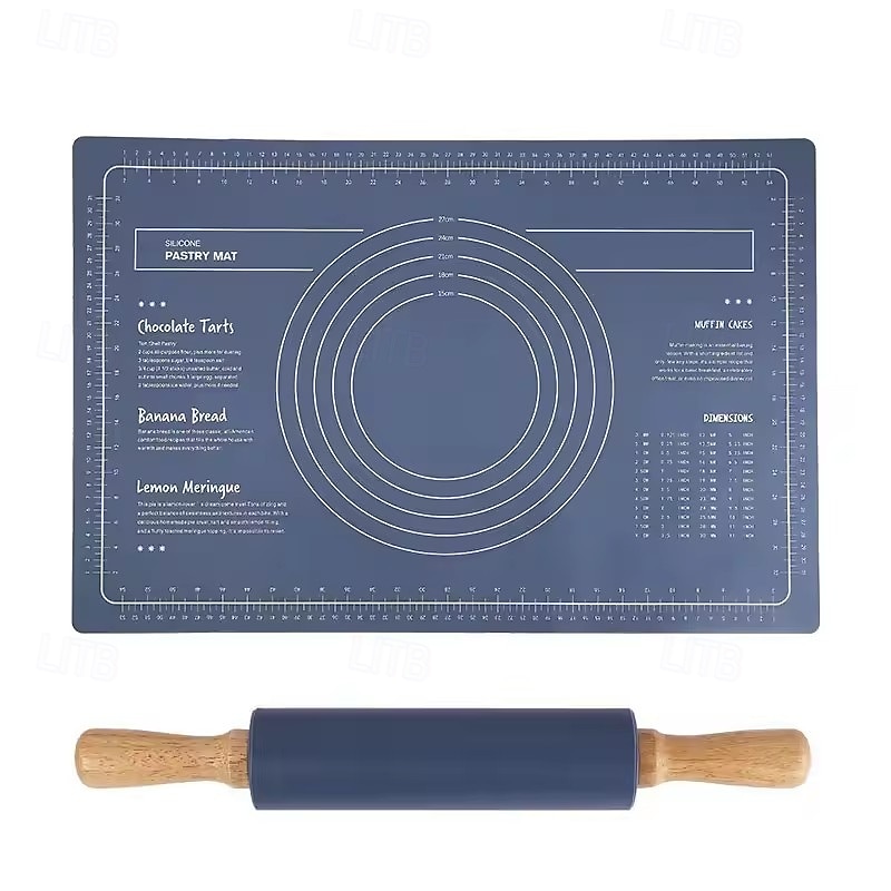 Food Grade Silicone Kneading Mat Non-Stick Dough Pad Pizza Baking Sheet Thicken Dough Pastry Pad Wooden Handle Rolling Pin 60X40 2025 - $41.99 –P2