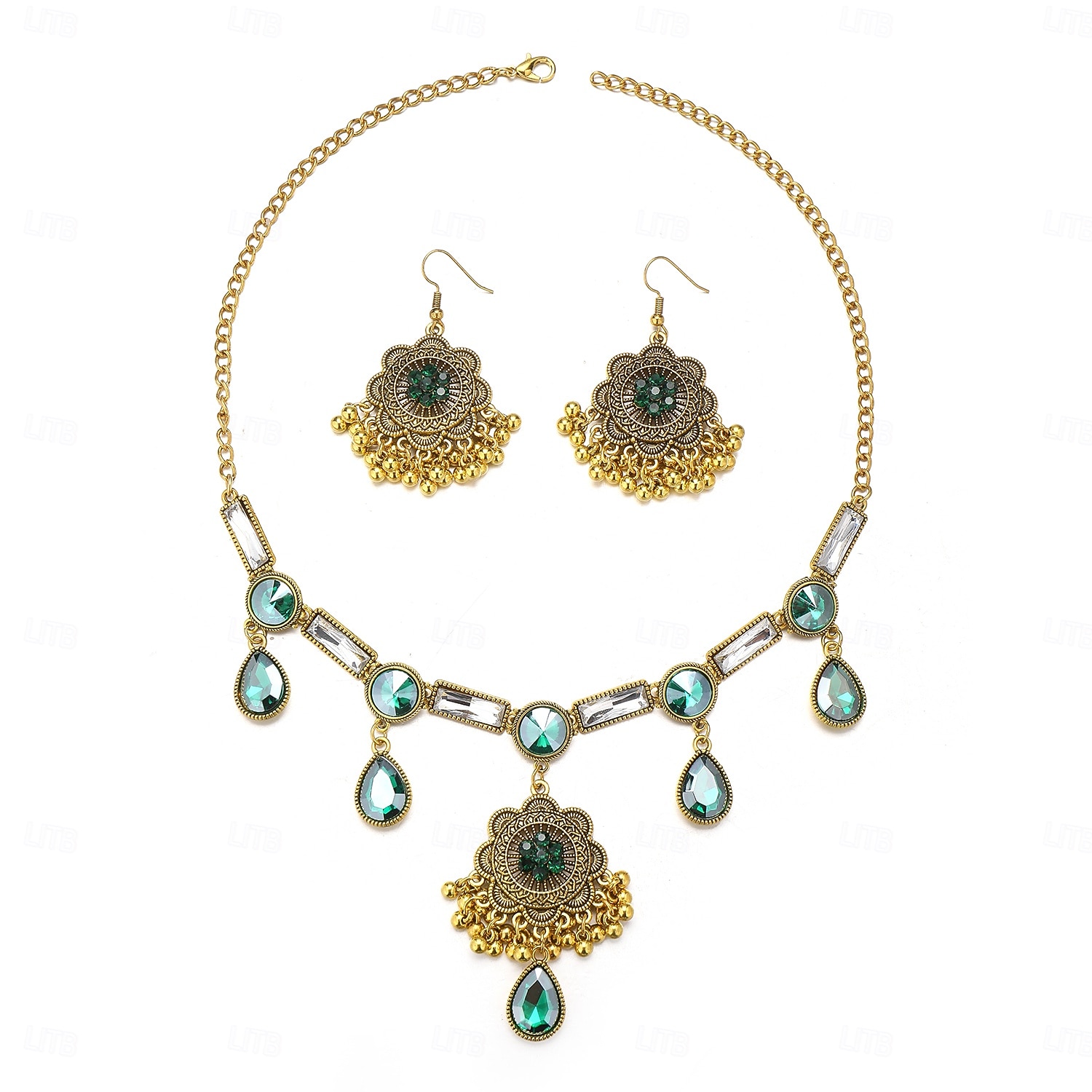 Parure traditionnelle indienne de collier et boucles d'oreilles ornée de pierres précieuses colorées et de perles - bijoux de mariée et de fête de 2025 ? $18.99 –P4