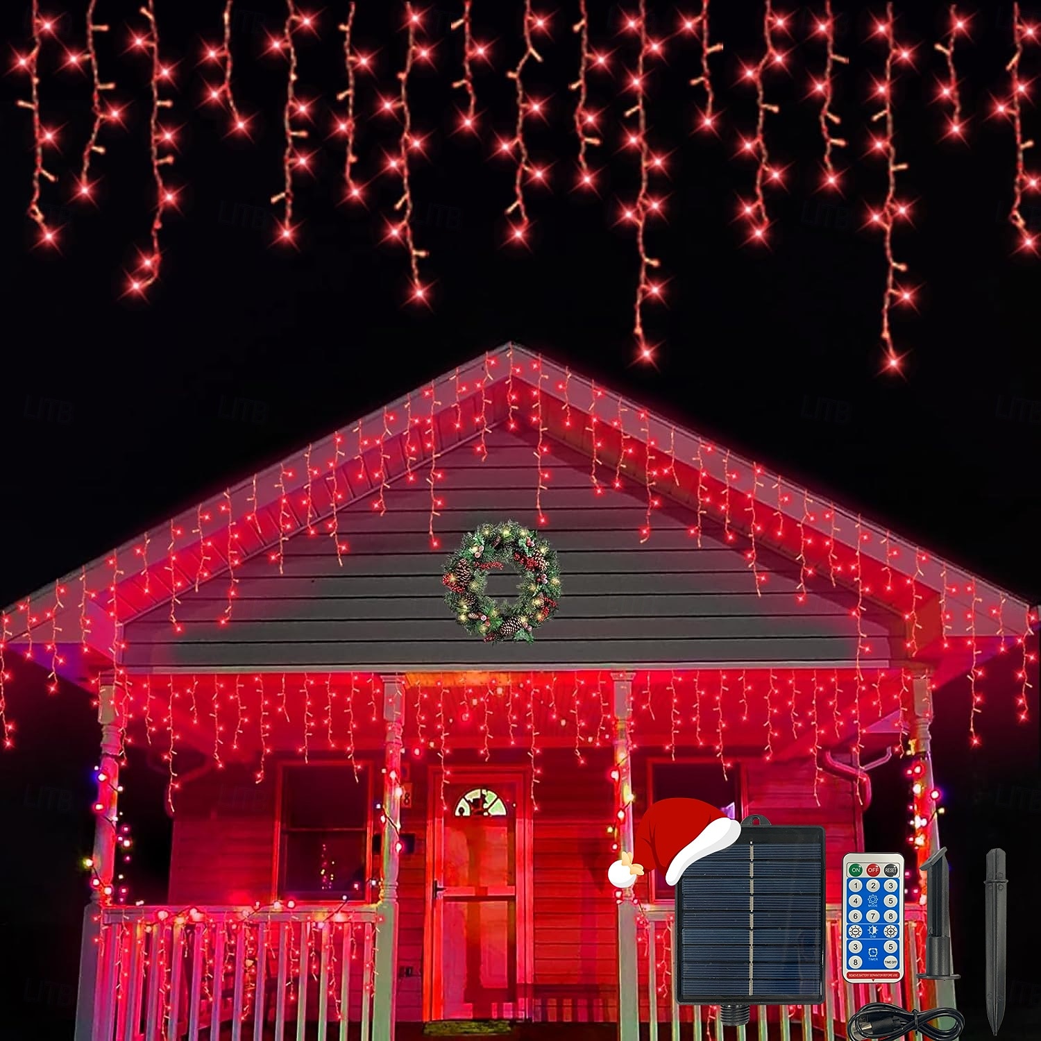 Solcellsdrivna vattentäta julispljus 10 meter 400 lysdioder 48 droppar 8-funktions timer fjärrkontroll genomskinlig tråd anslutningsbar ljusslinga innergård balkong träd veranda takfot dekorativa ljus 2025 - $31.99 –P14