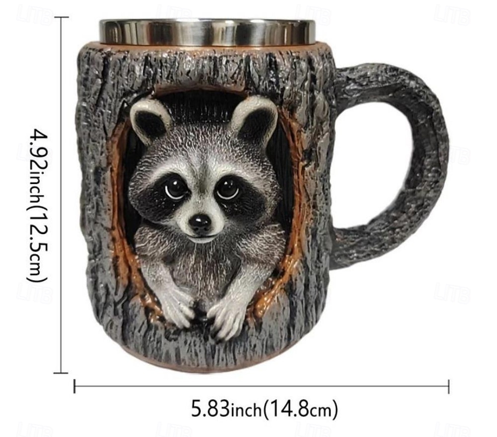 Кружка ручной работы с изображением енота, кофейная чашка из смолы с 3D-животным, креативная кружка с дизайном пня из лесного дерева, подарочная чашка с милым лесным енотом для домашнего офиса, 2026 - $25.99 –P3