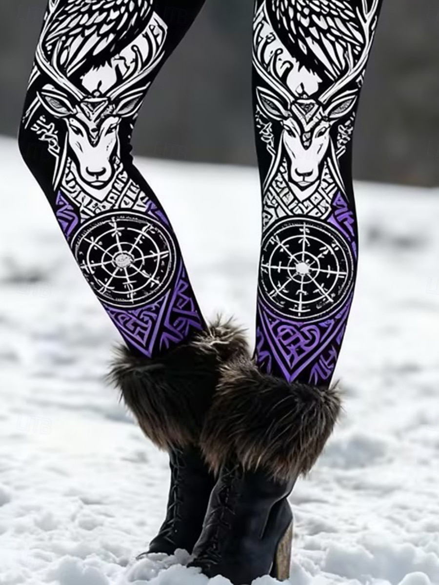 Damen Leggings Gemütliche Leggings Urlaub Vintage Ethno-Stil Volle Länge Hohe Taille Grafik Tiermotiv Drucken Bequem Dehnbar Lässig Täglich Outdoor Purpur Frühling Herbst Winter Schmale Passform 2026 - $21.99 –P4