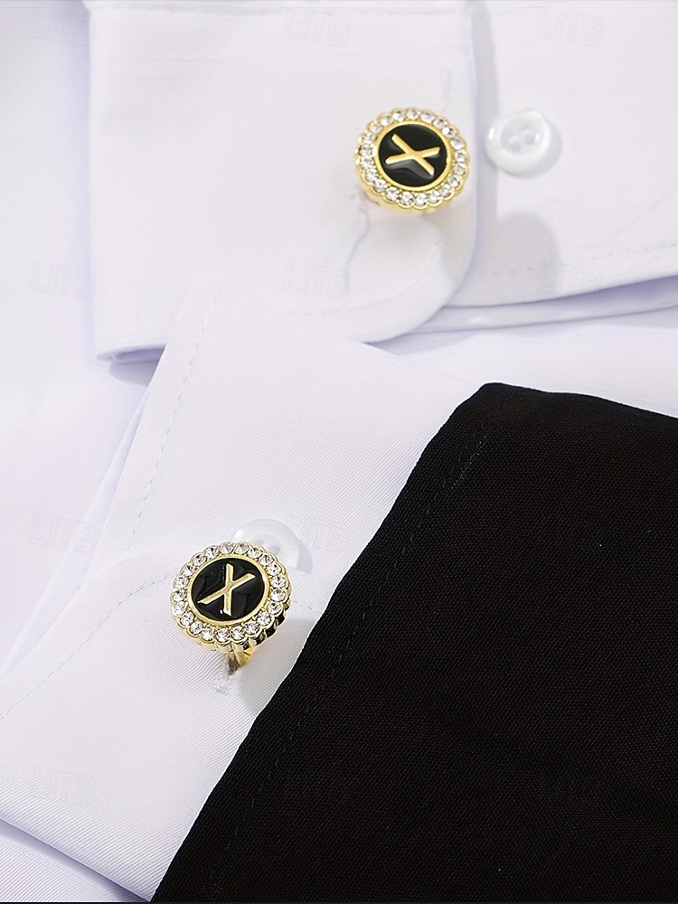 Комплект из мужского зажима для галстука, запонок и булавки для лацкана из сплава – элегантный черно-золотой дизайн с кристаллами, персонализированный 26 инициалами, идеальный подарок для официальных мероприятий и делового дресс-кода 2026 - $11.99 –P4