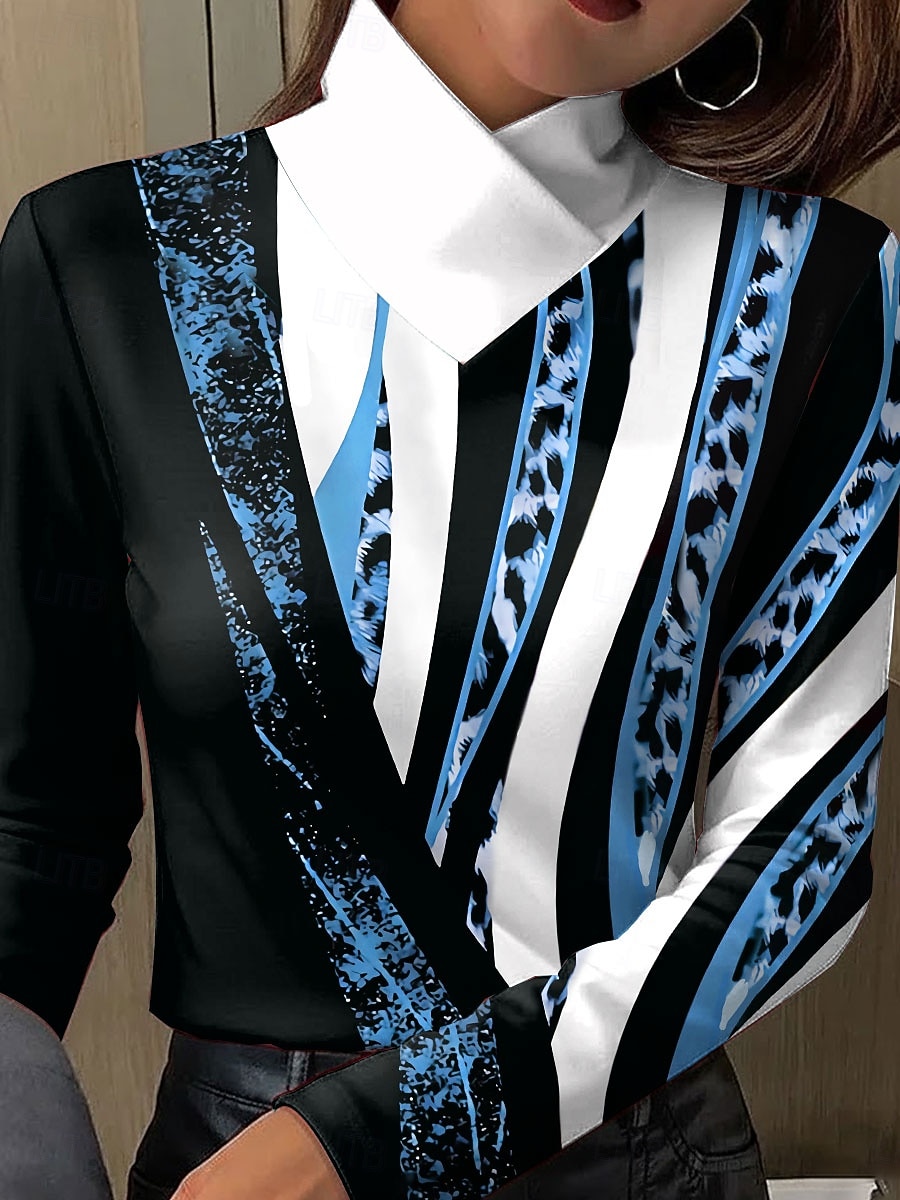 Dámské Tričko Tisk Grafika Leopard Geometrický Elegantní Vinobraní stylové Dlouhý rukáv Stojáček Běžné topy Denní Vodní modrá Fialová Trávová zelená Khaki Jaro Podzim Zima 2026 - $25.99 –P3