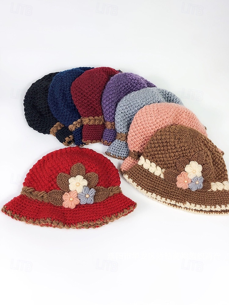 Damska czapka beanie z dzianiny – miękki wełniany materiał, wiele kolorów, zdobienie w postaci kwiatów 3D, podszewka z polaru zapewniająca ciepło, idealna na święta Bożego Narodzenia i zimowe aktywności na świeżym powietrzu 2026 - $18.99 –P9