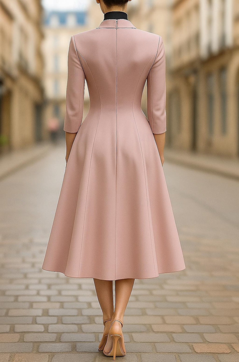 Dames Smokingjurk A-lijn Bruiloft Formeel Bruiloft gast Satijn 4-way stretchstof Elegant Smoking 3/4 Mouw Over de knie Punt Revers Dubbele rij knopen 2026 - $159.99 –P2
