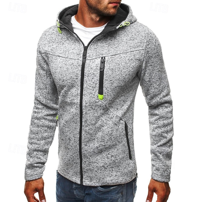 Men's Hoodie Full Zip Hoodie Blue Black Light Grey Hooded Plain Jacquard Patchwork Sports & Outdoor Daily Holiday Polyester Streetwear Basic Casual Fall Winter Clothing Apparel Hoodies Sweatshirts  2026 - $18.99 –P3