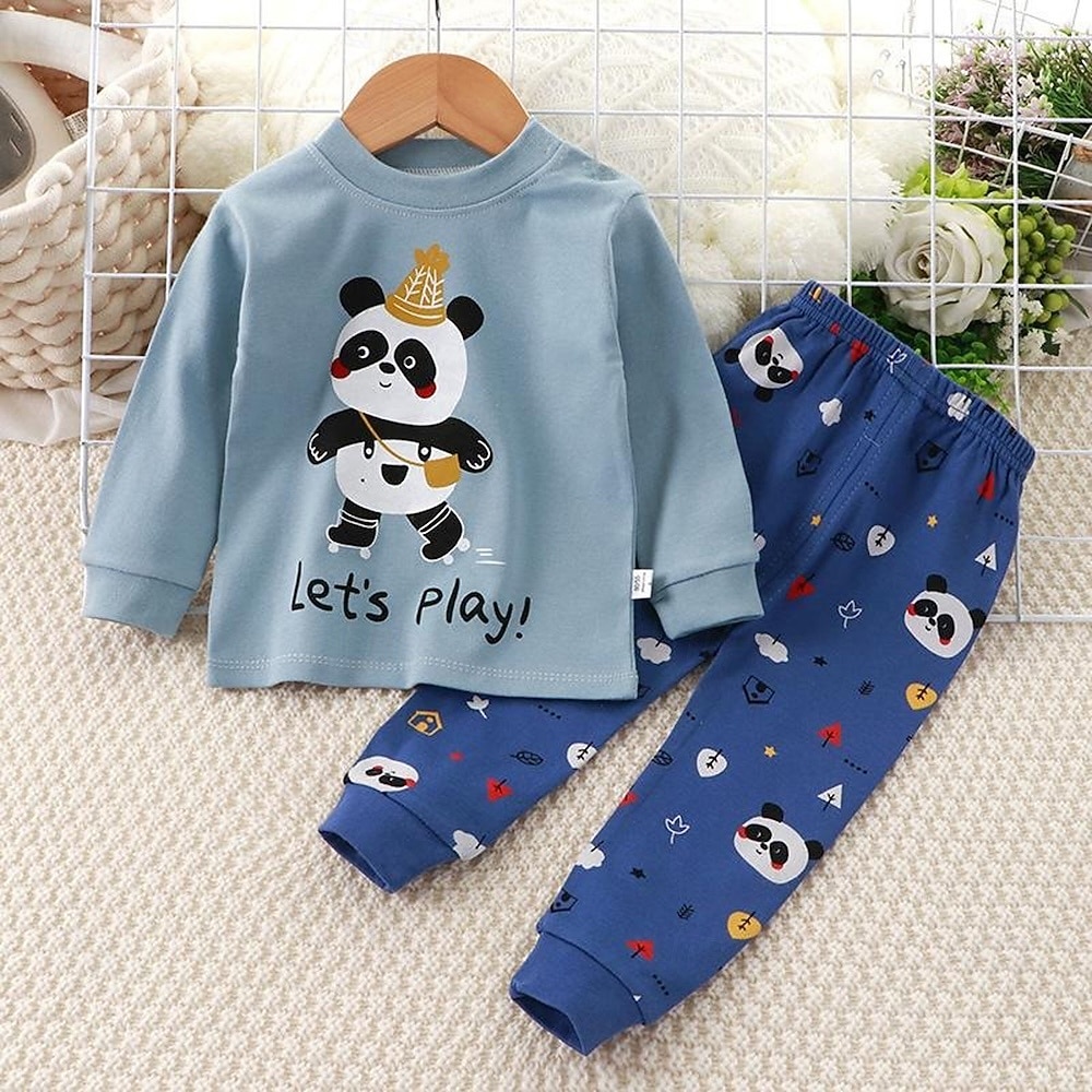 Småbarn Pojkar 2 delar Pyjamasset Långärmad Z17 Z29 Z13 Ensfärgat Djur Vår Höst Förtjusande Hem 7-13 år 2026 - $11.99 –P3