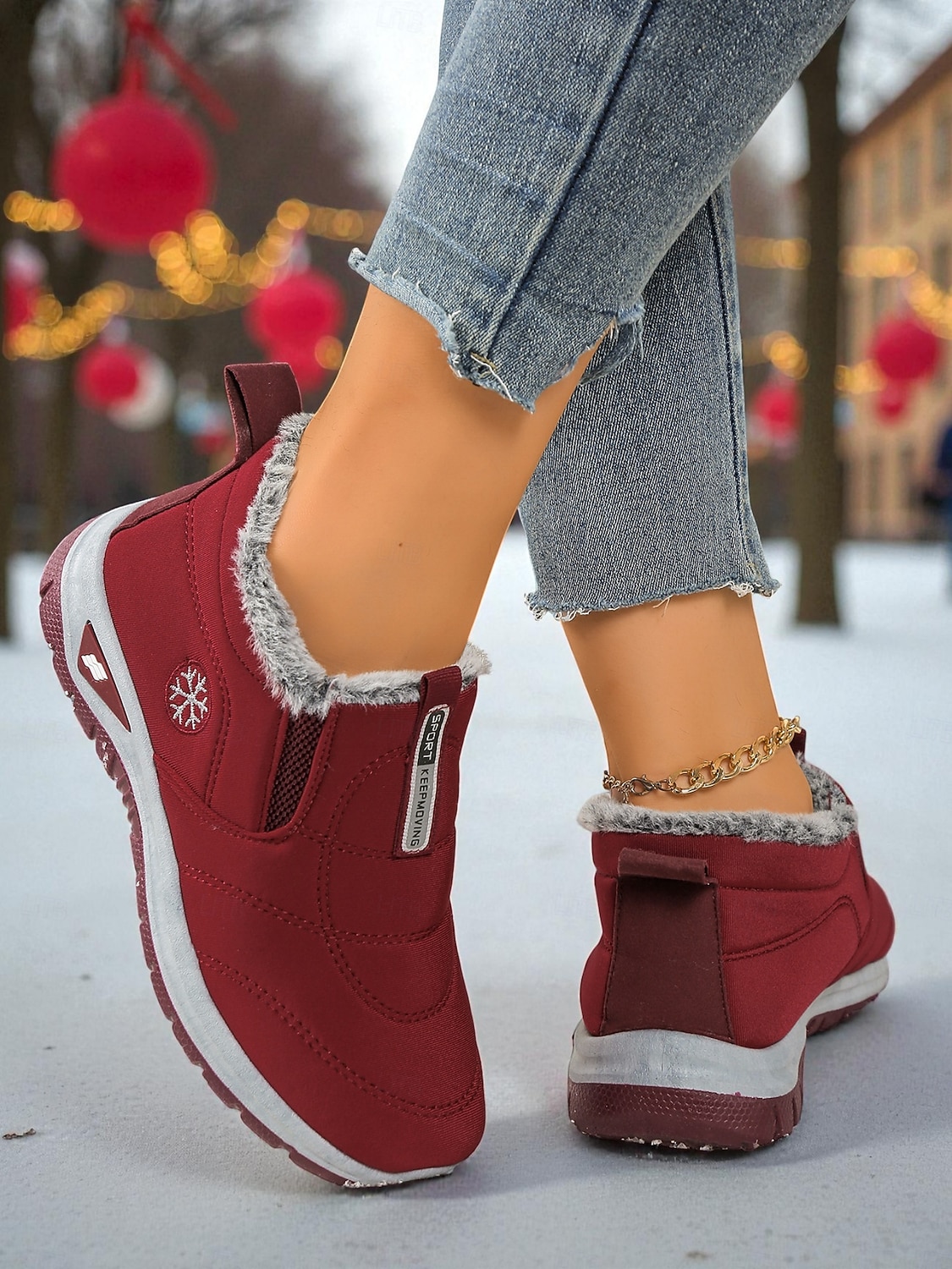 Sneakers invernali da donna in caldo pile foderate in bordeaux - comode scarpe da esterno comode e impermeabili slip-on per il freddo e i viaggi di Natale del 2026 a $24.99 –P6