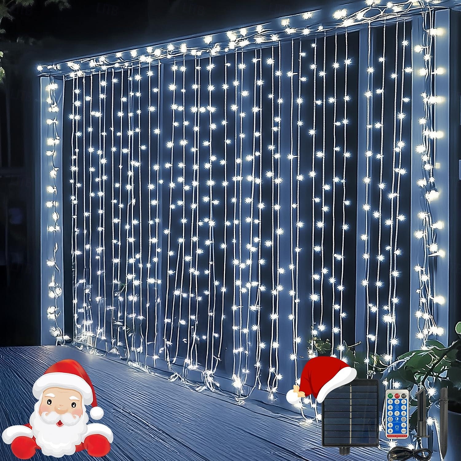 أضواء ستارة 10 * 10 قدم 300 LED 8 أوضاع جهاز تحكم عن بعد شمسية أضواء خيط معلقة داخلية وخارجية مقاومة للماء لزينة الأعراس والمهرجانات 2026 - $28.99 –P4