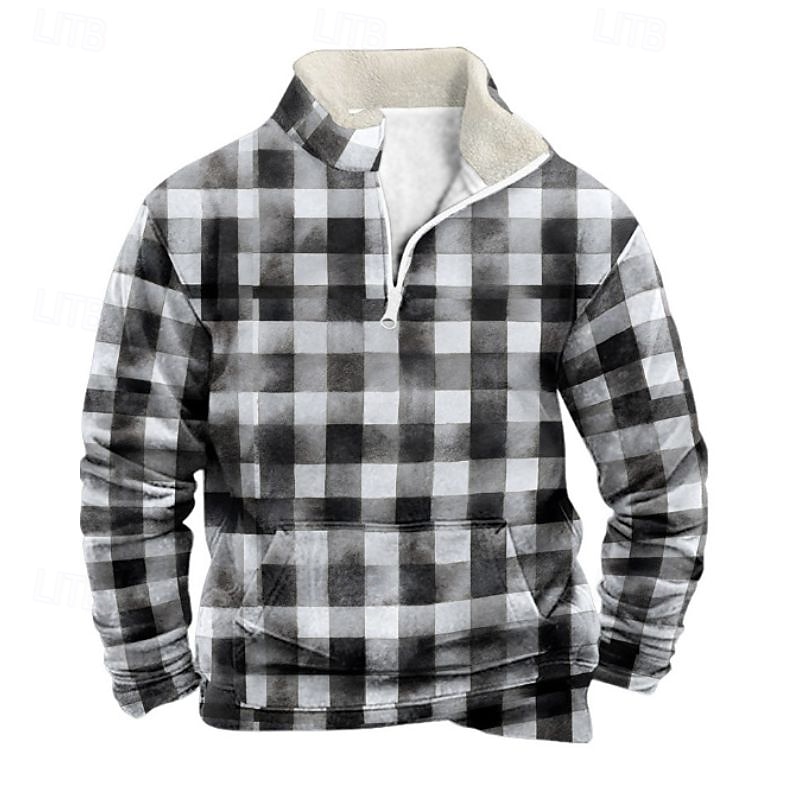Miesten Ruutu / skotti Tulostus Neljännesvetoketjullinen collegepaita Loma-collegepaita paidat Pitkähihainen Villapaita Puolivetoketju Vintage retro Painettu Pyhäpäivä Bile Painettu Syksy Talvi 2026 - $20.99 –P5