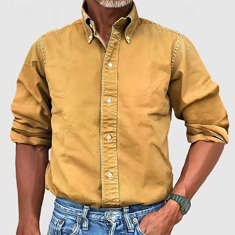 Men's Shirt Summer Shirt Casual Shirt Button Up Shirt Acid Wash Shirt Blue Pink Navy Blue Long Sleeve Plain Turndown Casual Daily Classic Clothing Apparel Cotton Fashion Business Modern Smart Casual 2026 - $29.99 –P8