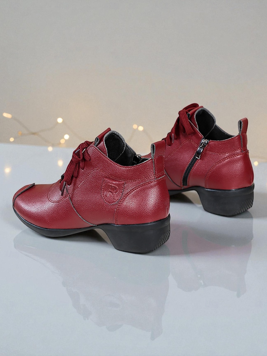 Zapatos de baile de piel color burdeos para mujer: cómodos tacones con cordones para la práctica de bailes de salón, latinos y jazz. 2026 - $46.99 –P5