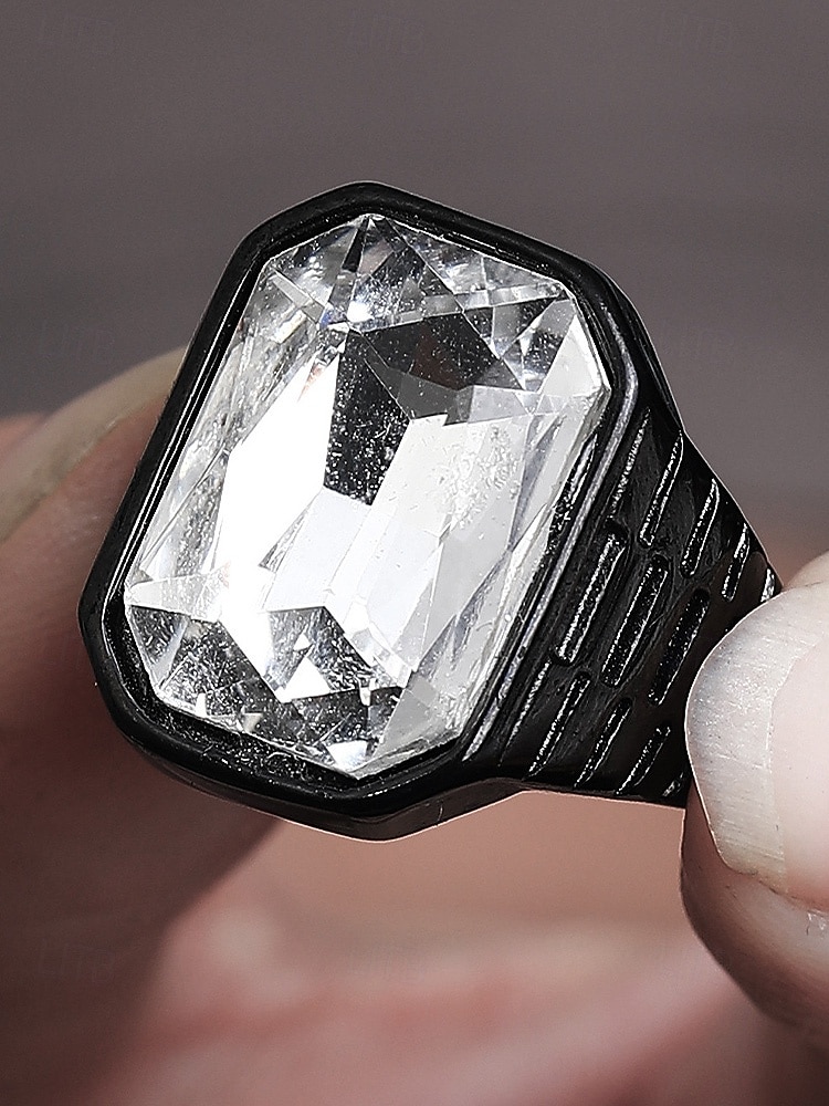 Anillo de titanio para hombre con gema grande de color – disponible en varios colores, diseño elegante para ocasiones informales y formales 2026 - $11.99 –P6