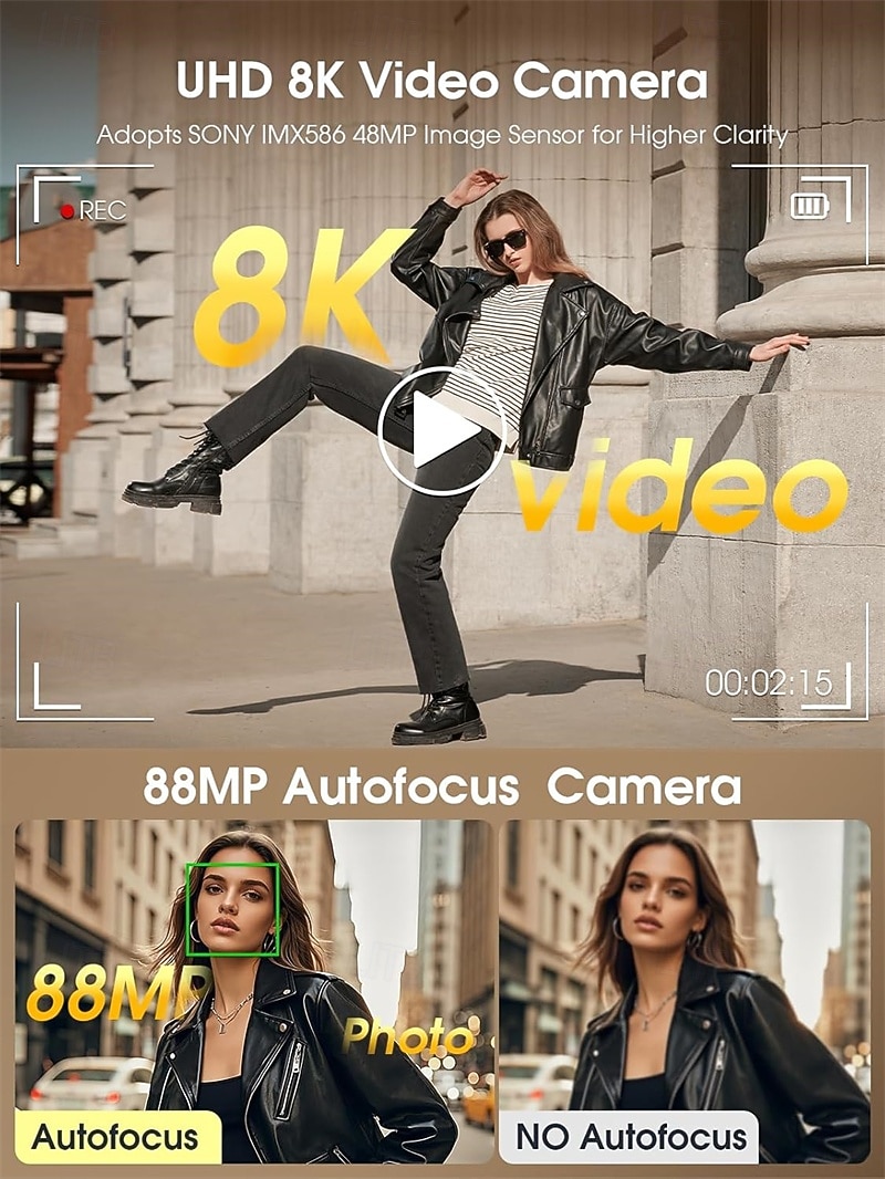 8K Digital Camera 88MP WiFi Cameras for Photography with 3.2 Touchscreen 16X Zoom Autofocus Vlogging Camera for YouTube Video Anti-Shake Dual Camera 2025 - $172.99 –P1