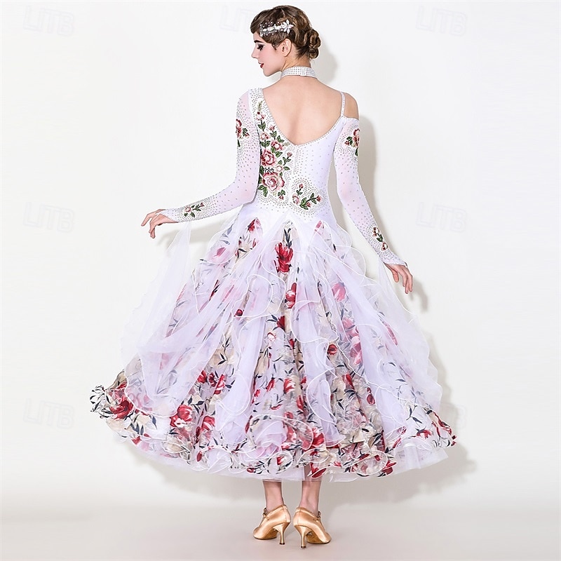 Vestido feminino para competição de dança de salão latina - estampa floral romântica &vestido de dança moderna com saia de babados de 2026 por $378.29 –P2