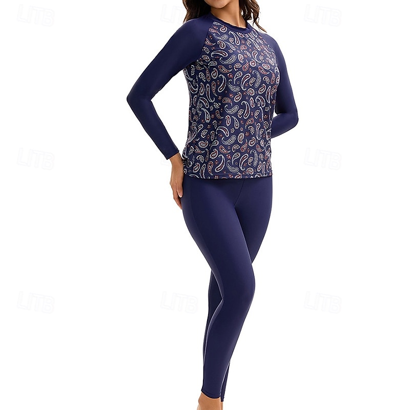 Dame Rash-guard Badedrakt Badetøy Badetøy Mørkeblå UV Beskyttelse Midjekontroll Surfing Kanopadling Snorkling Vår 2026 - $37.99 –P4
