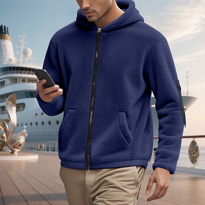 Men's Winter Coat Teddy Coat Casual Jacket Outdoor Casual Thermal Warm Pocket Full Zip Fall Winter Plaid Streetwear Sports & Outdoors Hooded Regular Dark Gray Black Navy Blue Khaki Jacket 2026 - $33.99 –P3