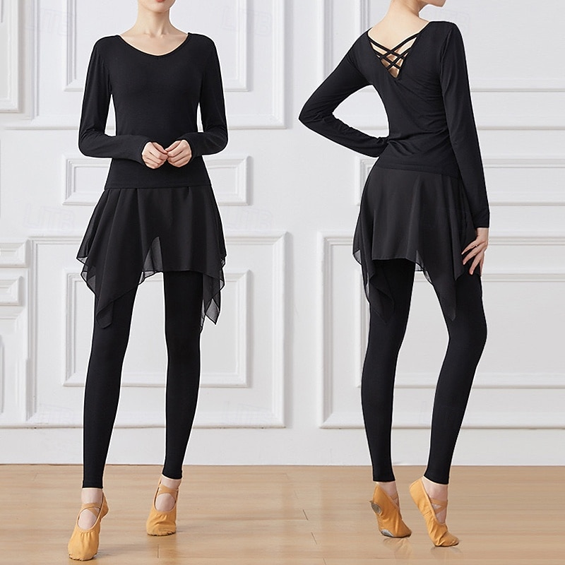 Damen Yoga-Anzug Enge Leggings mit Rock 2-teiliges Trainingsset Einfarbig Kombination Herbst Schwarz Rosa Modal Tanz Pilates Yoga Hohe Taille Leicht Atmungsaktiv Langarm Sport Sportkleidung 2026 - $26.99 –P1