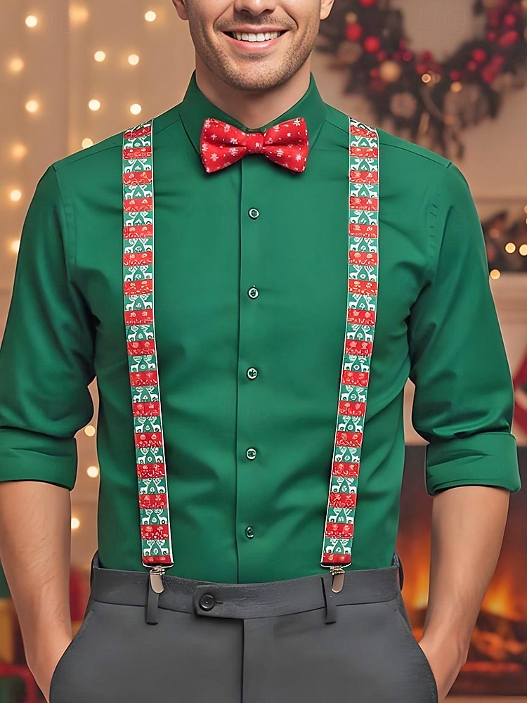 Tirantes navideños para hombre – poliéster elástico con diseño de pan de jengibre y bastones de caramelo, estilo festivo para fiestas y celebraciones navideñas. 2026 - $14.99 –P1