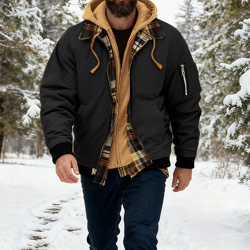 Men's Winter Jacket Casual Jacket Hoodied Jacket Outdoor Casual Pocket Quilted Winter Fall & Winter Color Block Streetwear Daily Hooded Regular Black Burgundy Navy Blue Khaki Army Green Jacket 2026 - $53.99 –P5