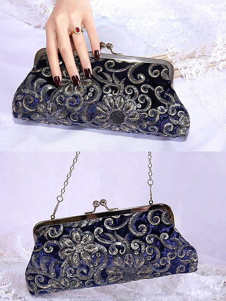 Pochette à sequins pour femme – en polyester, multicolore, ornée de motifs floraux métallisés, avec bandoulière chaîne, idéale pour les mariages, les fêtes et les soirées. de 2026 ? $19.99 –P5