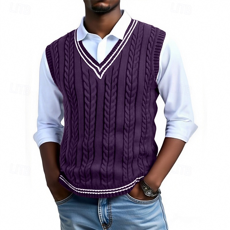 Per uomo Gilet Maglione elegante Maglione Maglione a maglia A Coste Maglia Top Regolari Lavorato a maglia A righe Scollo a V Moda Casual Vacanza Abbigliamento quotidiano Abbigliamento Senza maniche del 2026 a $26.99 –P1