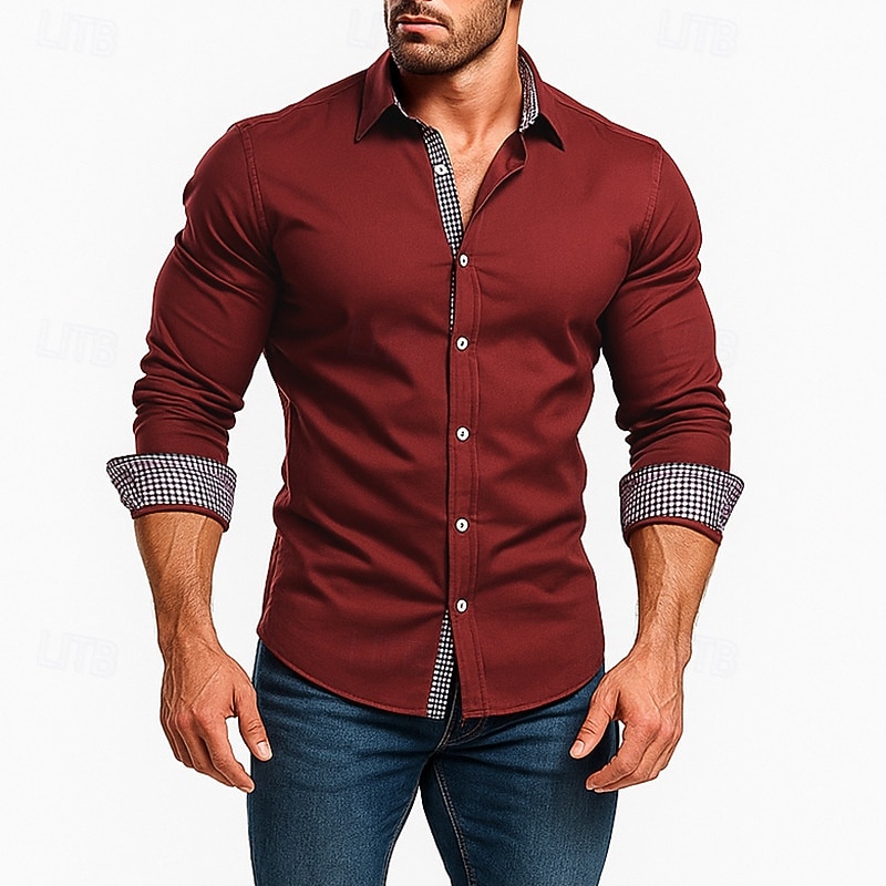 Men's Shirt Dress Shirt Casual Shirt Button Up Shirt Plain Formal Wedding Blue White Red Long Sleeve Lapel Summer Spring Clothing Apparel Patchwork 2026 - $26.99 –P1