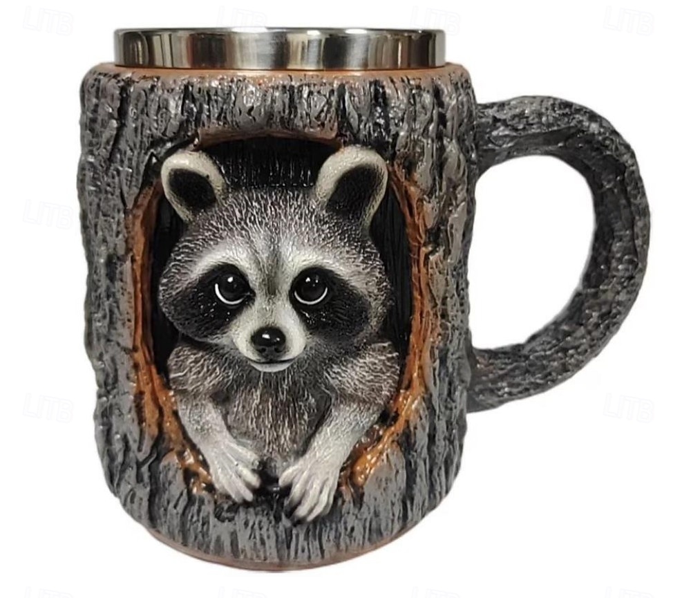 Кружка ручной работы с изображением енота, кофейная чашка из смолы с 3D-животным, креативная кружка с дизайном пня из лесного дерева, подарочная чашка с милым лесным енотом для домашнего офиса, 2026 - $25.99 –P2