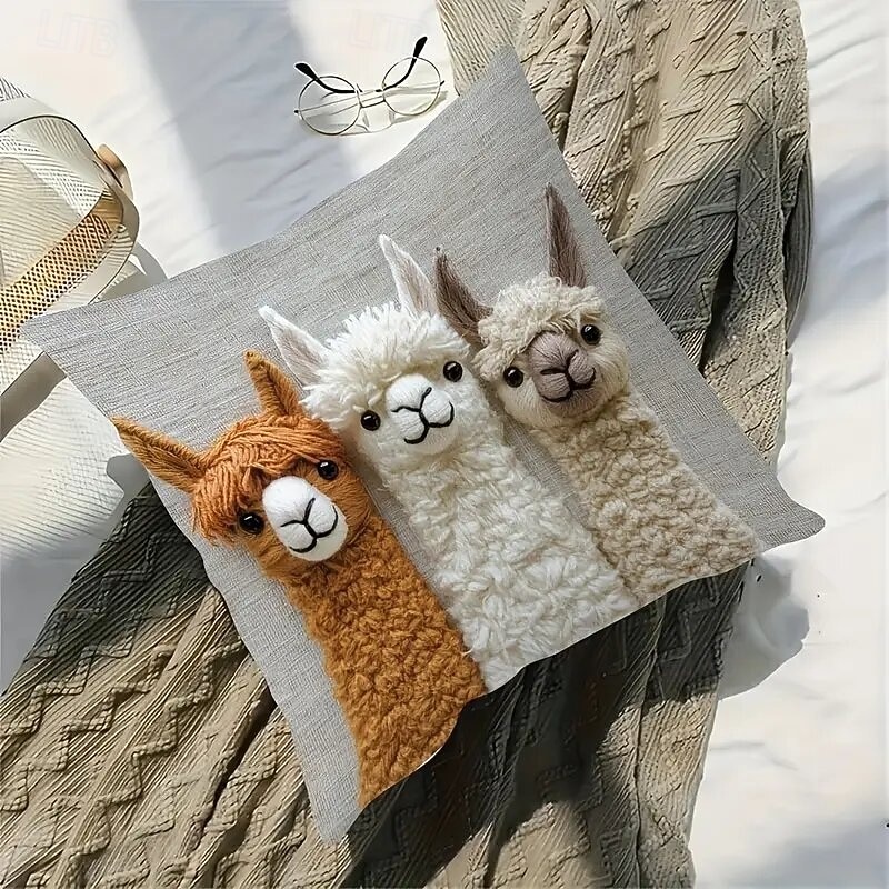 Funda de cojín vintage con estampado plano 2D de alpacas, estilo moderno, suave lino, ideal para sofá, dormitorio o sala de estar. 2026 - $9.99 –P2
