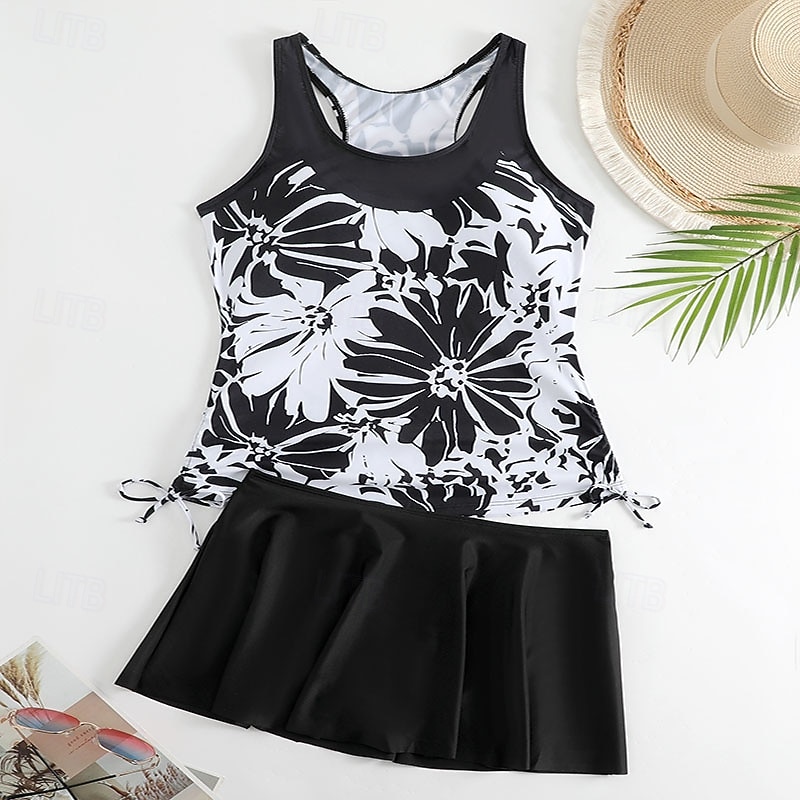 Mujer Bañadores 2 piezas Falda Traje de baño Espalda al Aire Vacaciones Ropa de playa Floral Graphic Escote Redondo Sin Mangas Trajes de baño 2026 - $28.99 –P6