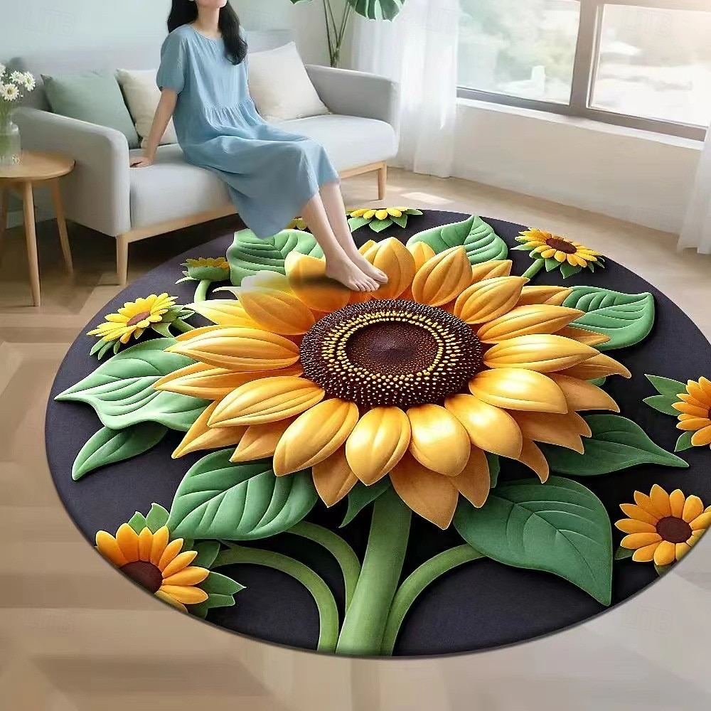 Covor de zonă cu imprimeu plat 2D, seria floarea-soarelui, covor din catifea cristalină pentru sufragerie, canapea, masă de cafea, dormitor, noptieră, dressing, husă decorativă moale pentru podea 2026 - $7.99 –P1
