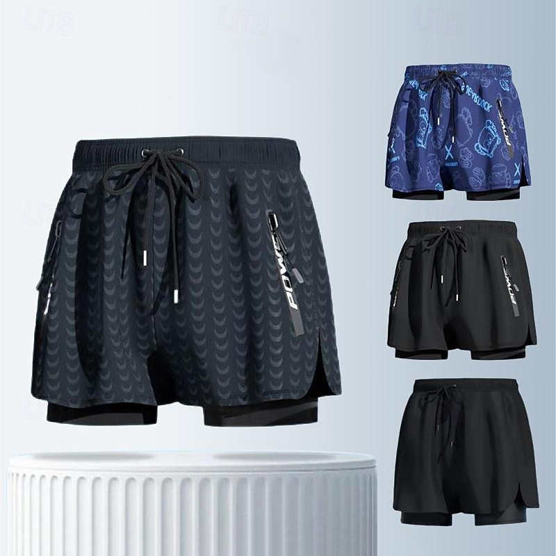 Ανδρικά Σορτς παραλίας Σορτσάκια Κολύμβησης Μαγιό Βερμούδα Μονόχρωμο Εκτυπωμένο 2 σε 1 Με επένδυση συμπίεσης Γρήγορο Στέγνωμα Μαγιό Παντελόνια Φούστες Σέρφινγκ Κανό Ψαροντούφεκο Καλοκαίρι 2026 - $14.27 –P1