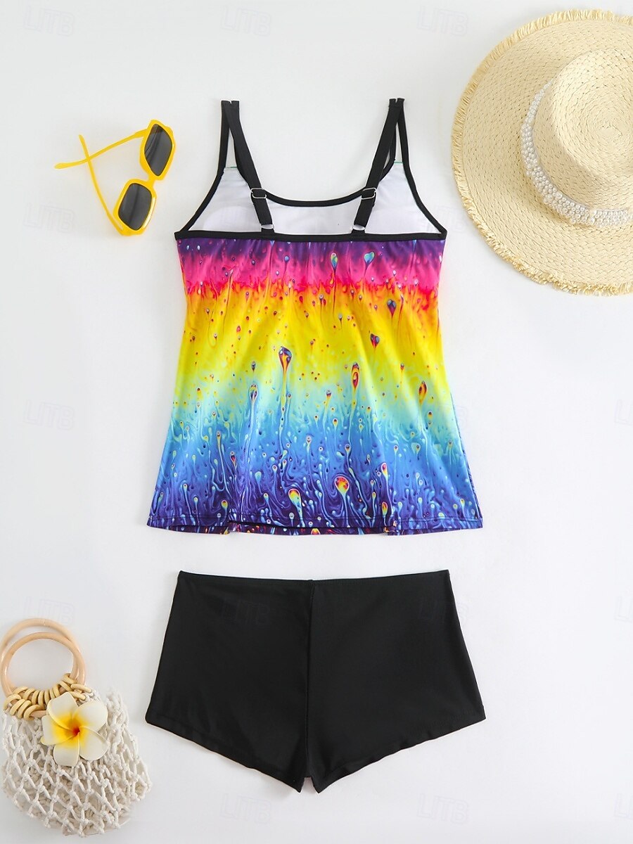 Damen Badeanzug Tankini Zweiteilig Shorts Bademode Bauchkontrolle Hohe Taille Schlank Rückenfrei Urlaub Strandbekleidung Ombre Farbblock V Ausschnitt Ärmellos Badeanzüge 2025 - $29.99 –P9