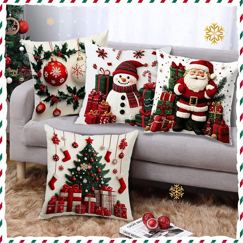 Housse de coussin bonhomme de neige de Noël, imprimée en 2D, douce et moelleuse, pour canapé, salon et décoration de Noël. de 2025 ? $9.99 –P1