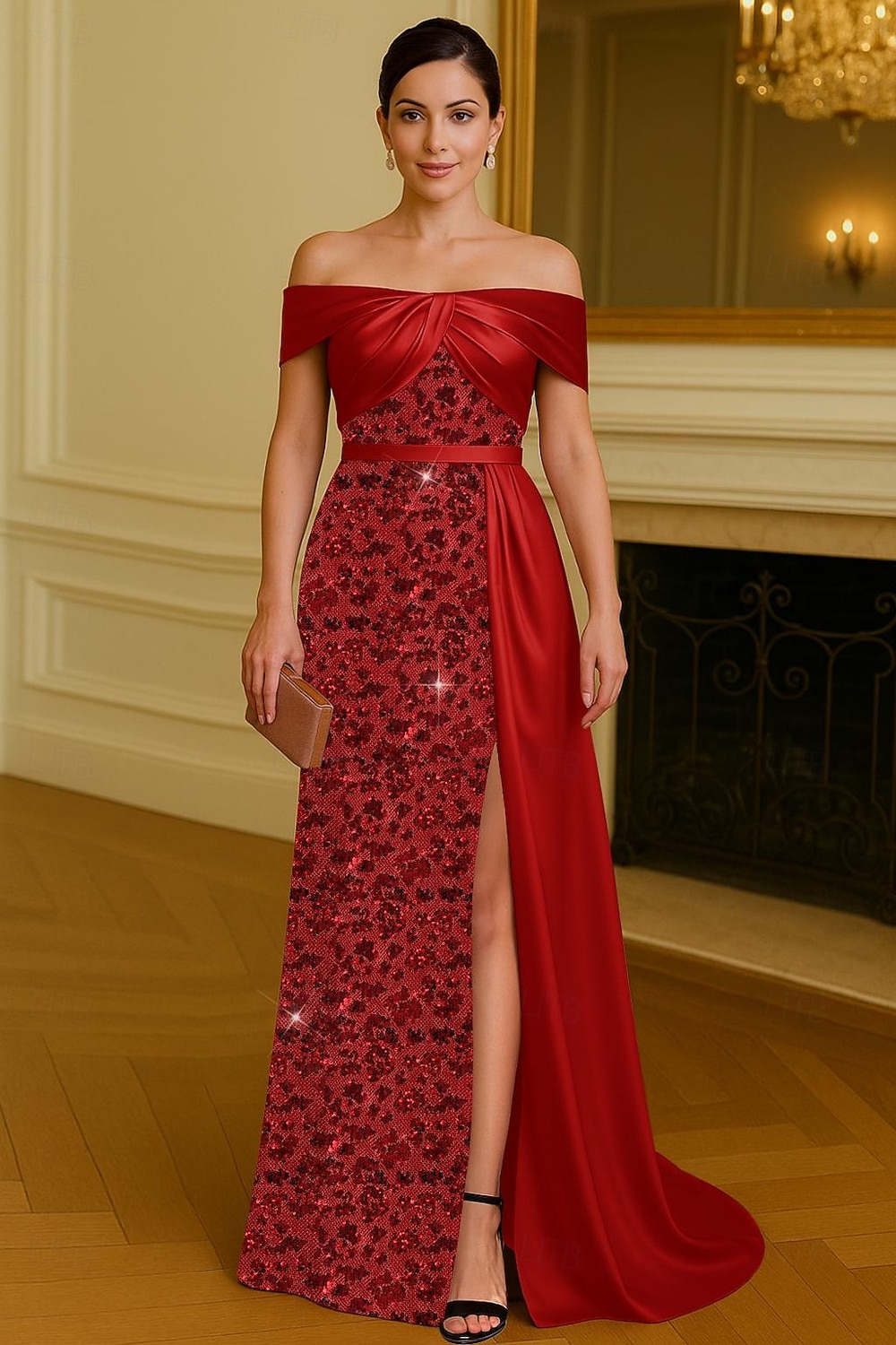 A-Line Floor Length Beaded Eembroidered Formal Dresses Mother of the Bride Dress Evening Gown Ball Gown with Overskirt Elegant High Split Sleeveless Off Shoulder Wedding Formal Satin Lace with Ruched 2026 - $229.99 –P1