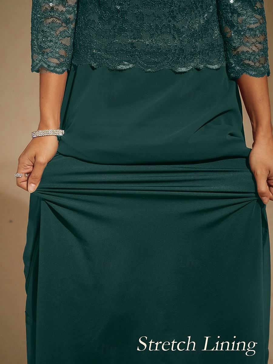 Dames Maxi-jurk Chiffon jurk Elegant Bruiloft gast Avond Feest Normale pasvorm Effen Kleur 3/4 mouw Strakke ronde hals Smaragdgroen Lente Herfst Winter 2025 - $151.99 –P4