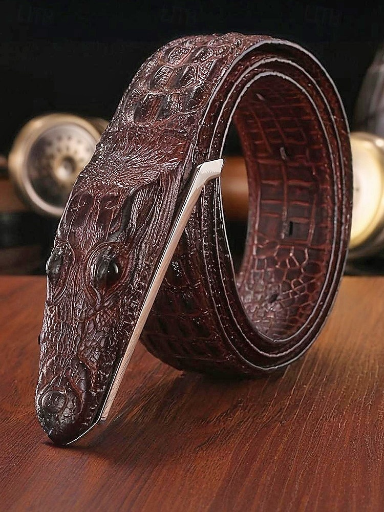 Pánský opasek z pravé kůže s krokodýlí texturou, více barev, stylový a odolný pro běžné i formální příležitosti 2026 - $24.99 –P11