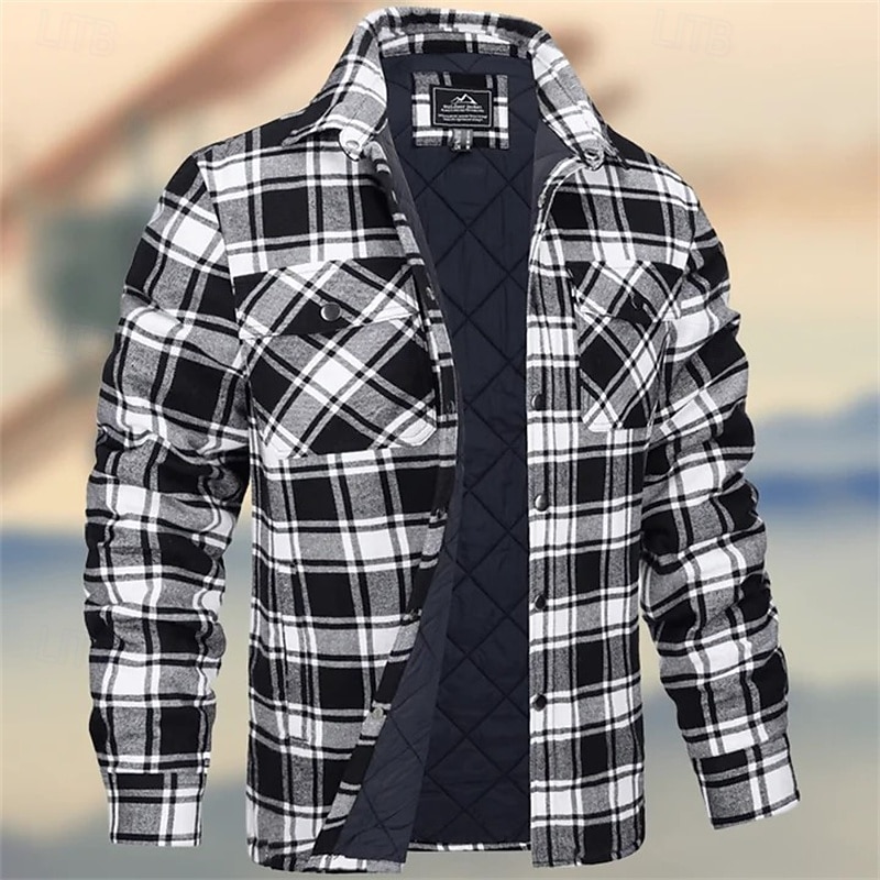 Herren Wintermantel Hemdjacke Freizeitjacke Outdoor Lässig Thermowarm Tasche Herbst Winter Herbst Winter Karomuster Streetwear Täglich Umlegekragen Regulär Weiß Burgunderrot Marineblau Himmelblau 2026 - $59.99 –P6