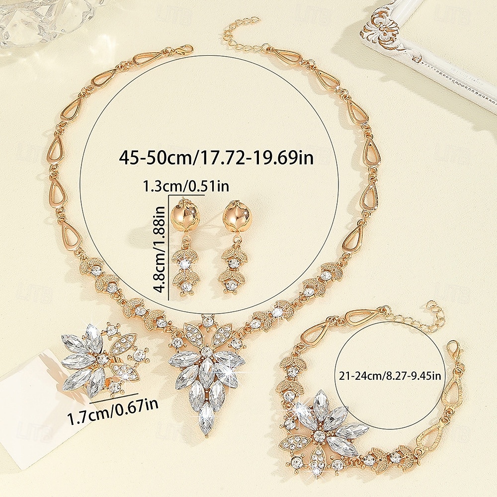 Dámská sada tří křišťálových šperků - třpytivý náhrdelník s kamínky, náušnice &náramek, elegantní růžovo-zlaté svatební doplňky pro svatbu &večírky 2026 - $11.99 –P1