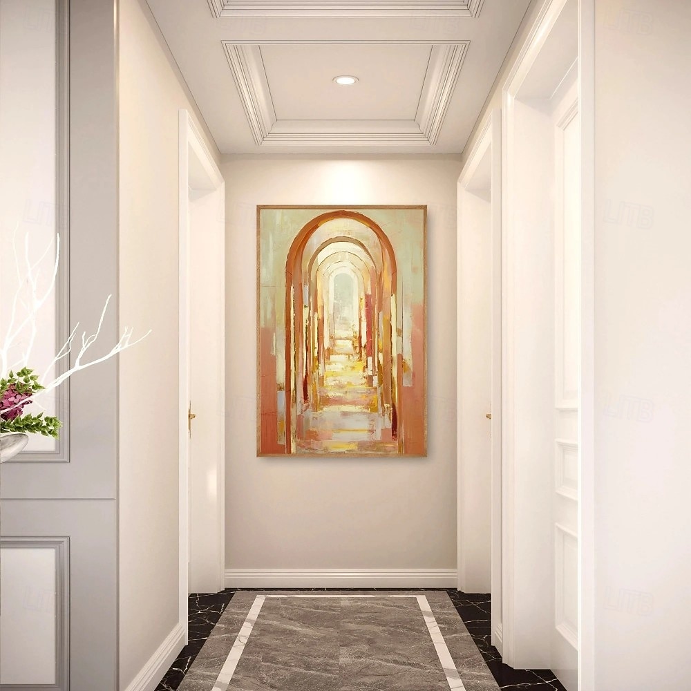 Handgemaltes Ölgemälde auf Leinwand, abstraktes Motiv einer Bogentür, Golden Avenue, Kunst für die Heimdekoration, auf Keilrahmen gespannt / gerolltes, rahmenloses Gemälde 2025 - $51.99 –P2