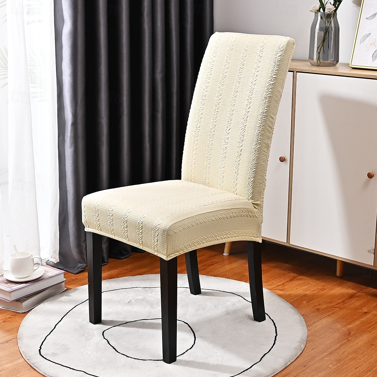 Coprisedia elasticizzati in jacquard tinta unita, coprisedia da pranzo con schienale alto, design a trecce testurizzate, protezione elastica per la sedia, per la casa, la cucina, l'hotel e la del 2025 a $9.99 –P4
