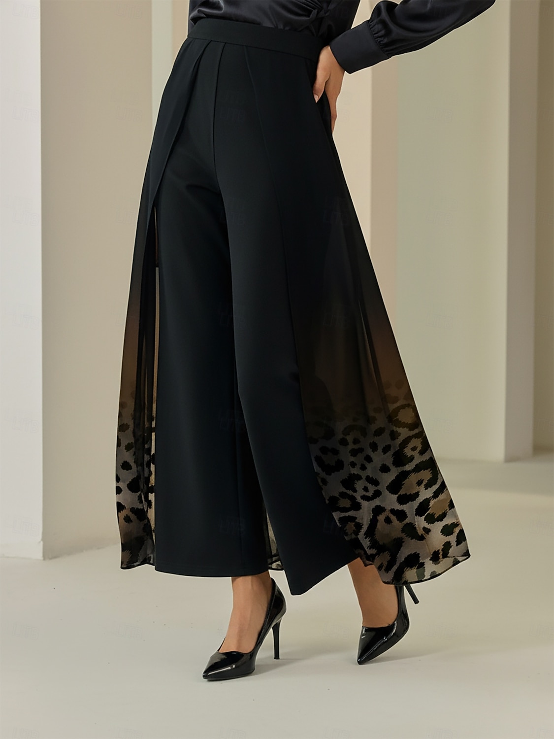 chiffon gebreide gradiënt luipaardprint wijde broek vakantie feest 2025 - $82.99 –P2
