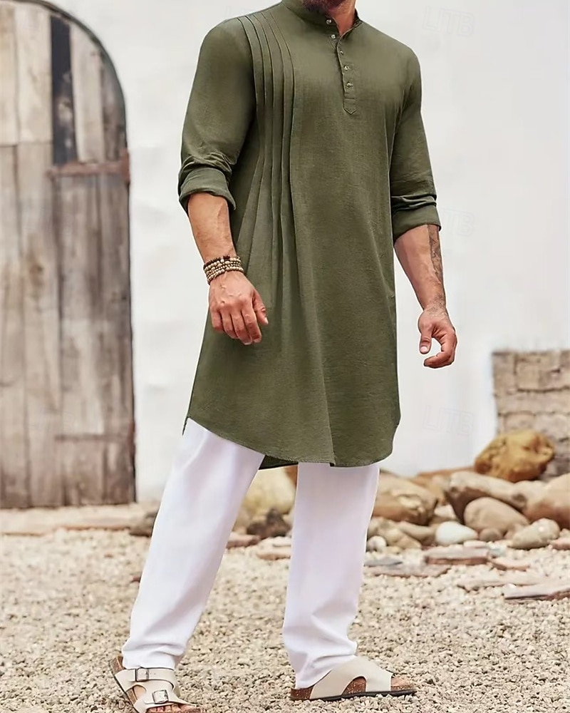 Homme Loungewear Chemise de Nuit Uni Élégant Confort Maison Quotidien Coton Respirant Col montant manche longue Printemps Automne Noir Blanche de 2026 ? $30.99 –P12