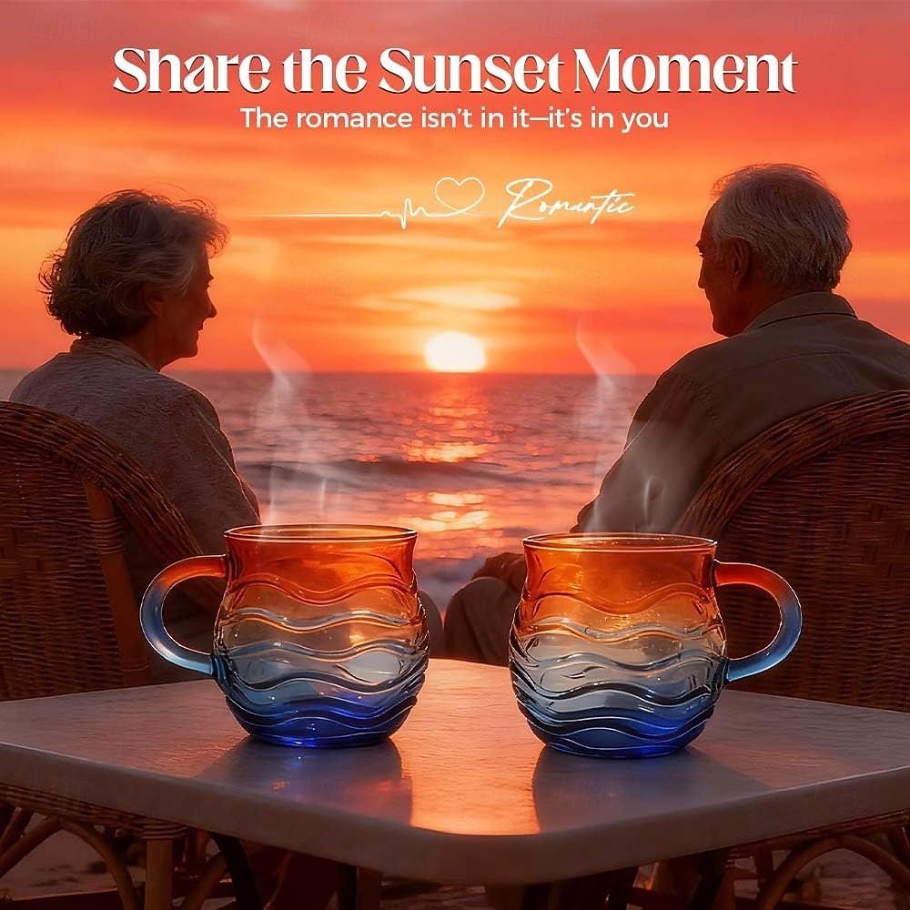 Zeeglas zonsondergang mok 12 oz, handgemaakte mok met oceaan golfpatroon en kustthema, uniek getextureerd artistiek drinkgerei voor koffie, thee en cadeau voor liefhebbers van oceaan, strand en surfen 2026 - $21.99 –P8