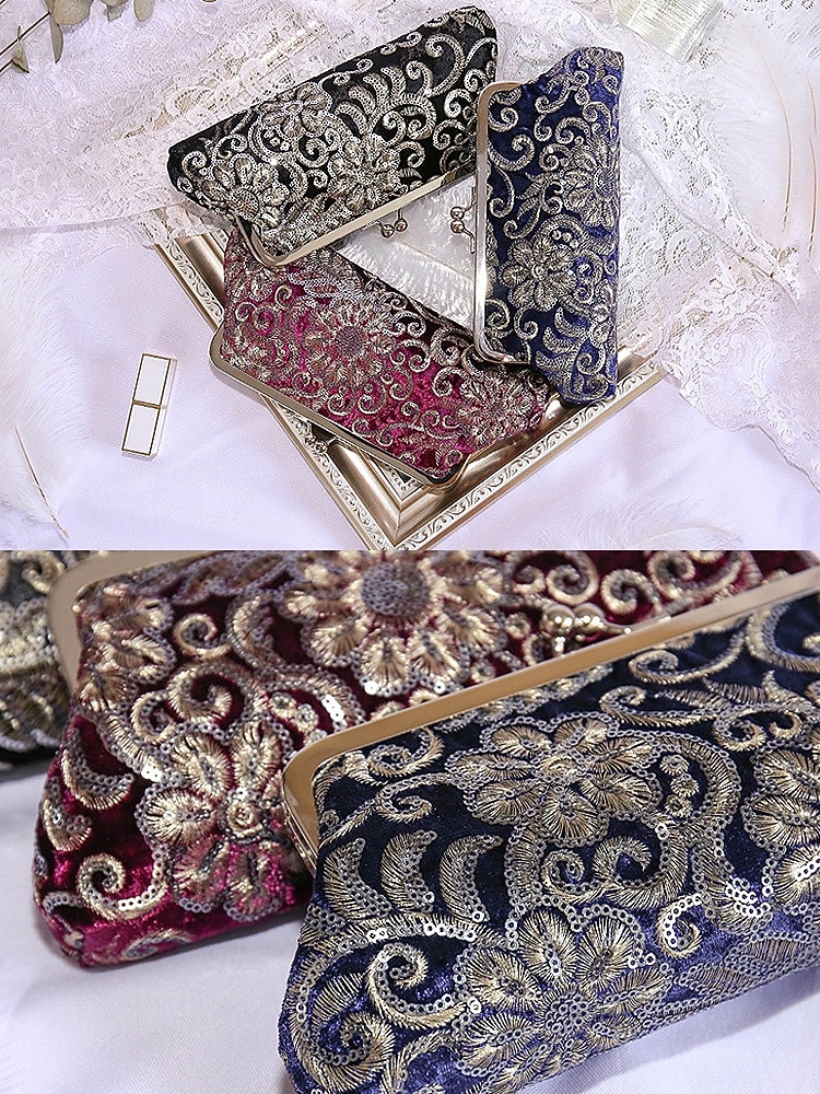 Pochette à sequins pour femme – en polyester, multicolore, ornée de motifs floraux métallisés, avec bandoulière chaîne, idéale pour les mariages, les fêtes et les soirées. de 2026 ? $19.99 –P7