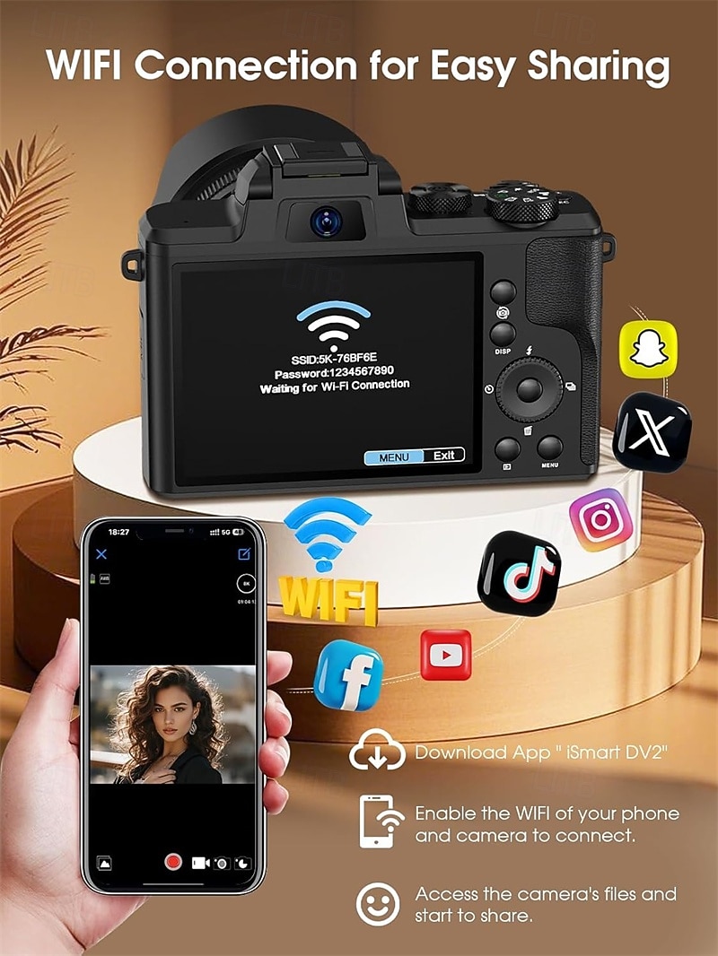 8K Digital Camera 88MP WiFi Cameras for Photography with 3.2 Touchscreen 16X Zoom Autofocus Vlogging Camera for YouTube Video Anti-Shake Dual Camera 2025 - $172.99 –P4