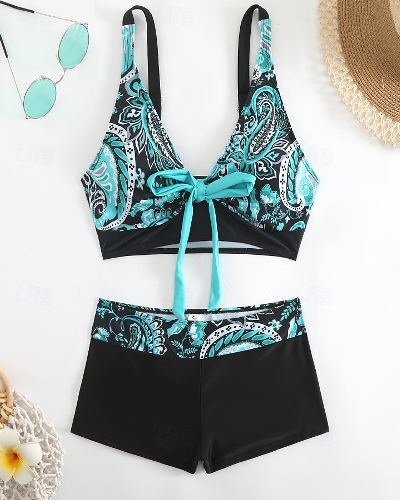 Mujer Bañadores 2 piezas Slips Traje de baño Retazos Espalda al Aire Vacaciones Ropa de playa Floral Escote en Pico Sin Mangas Trajes de baño 2026 - $27.99 –P3